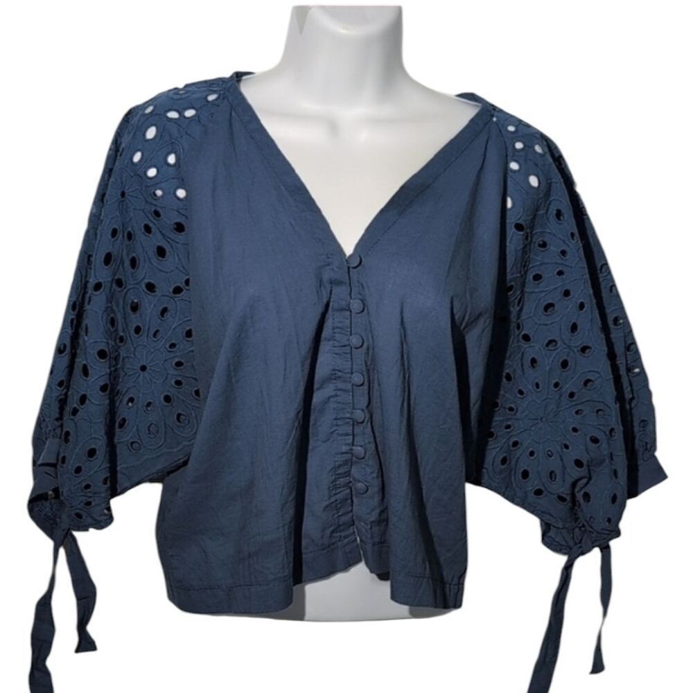 Elegant Navy Eyelet Blouse
